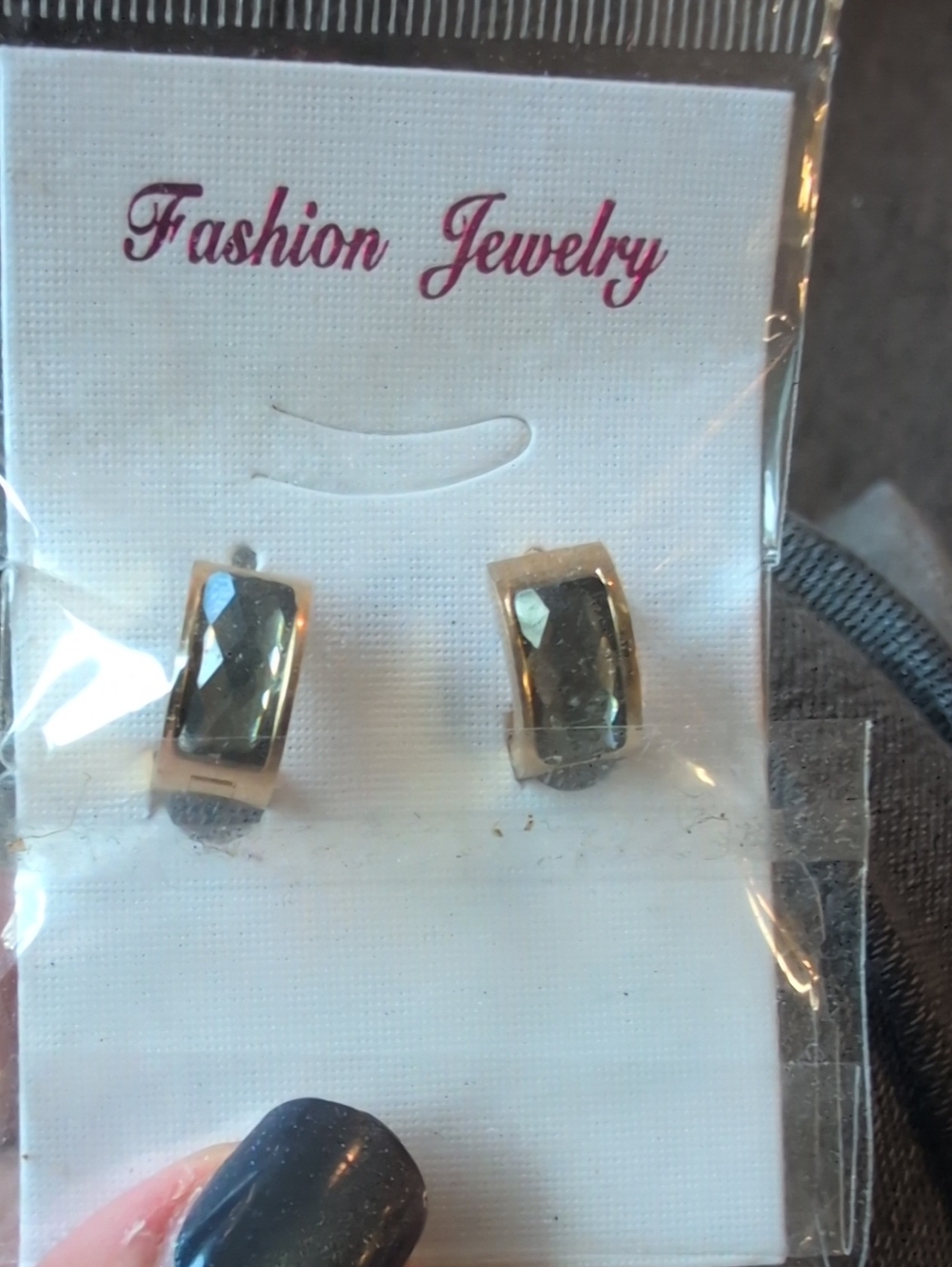 Fashion Jewelry Gold-Tone Hematite Faceted Huggie Earrings